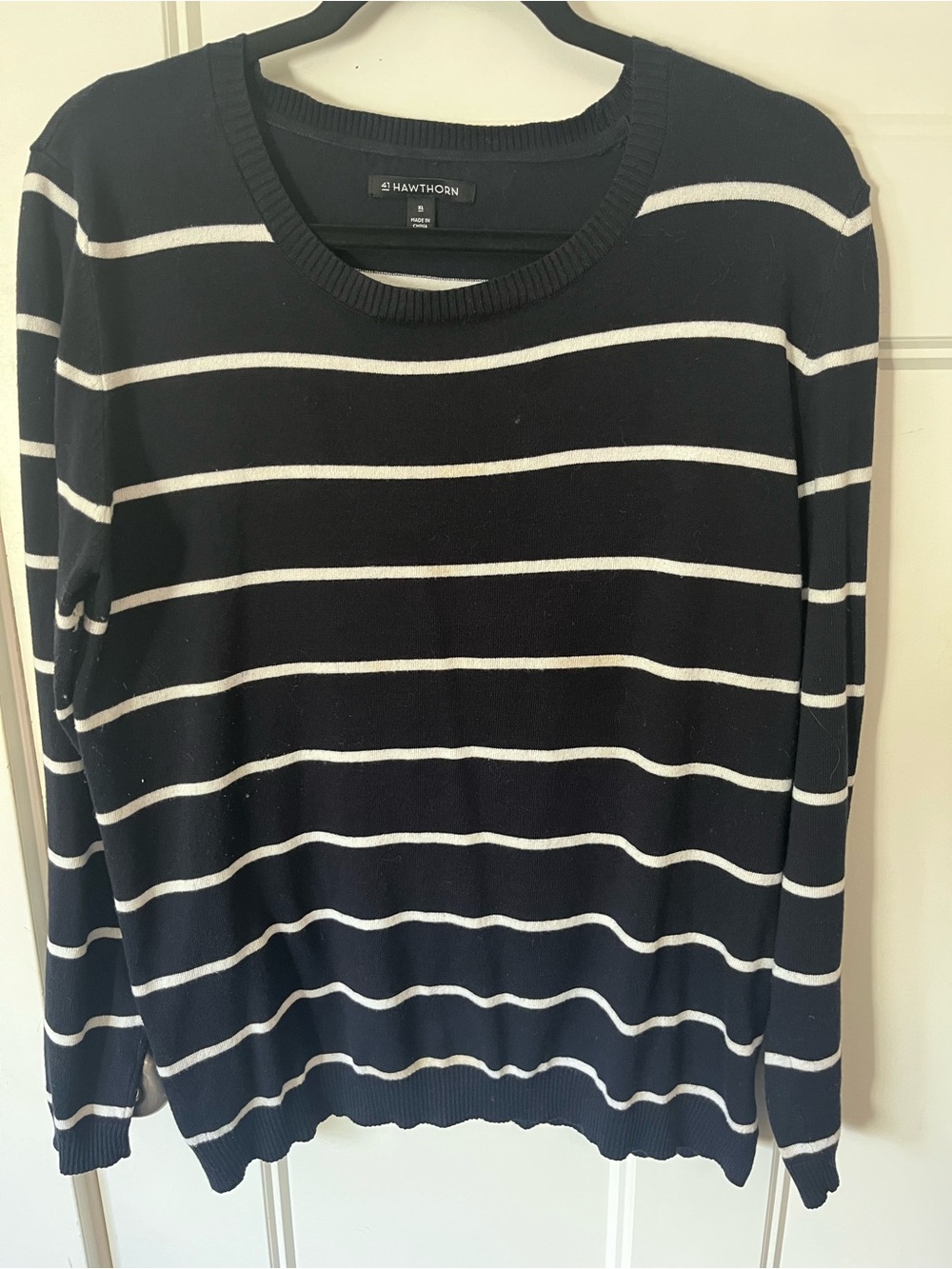 41 Hawthorn Navy and White Stripe Crewneck Sweater